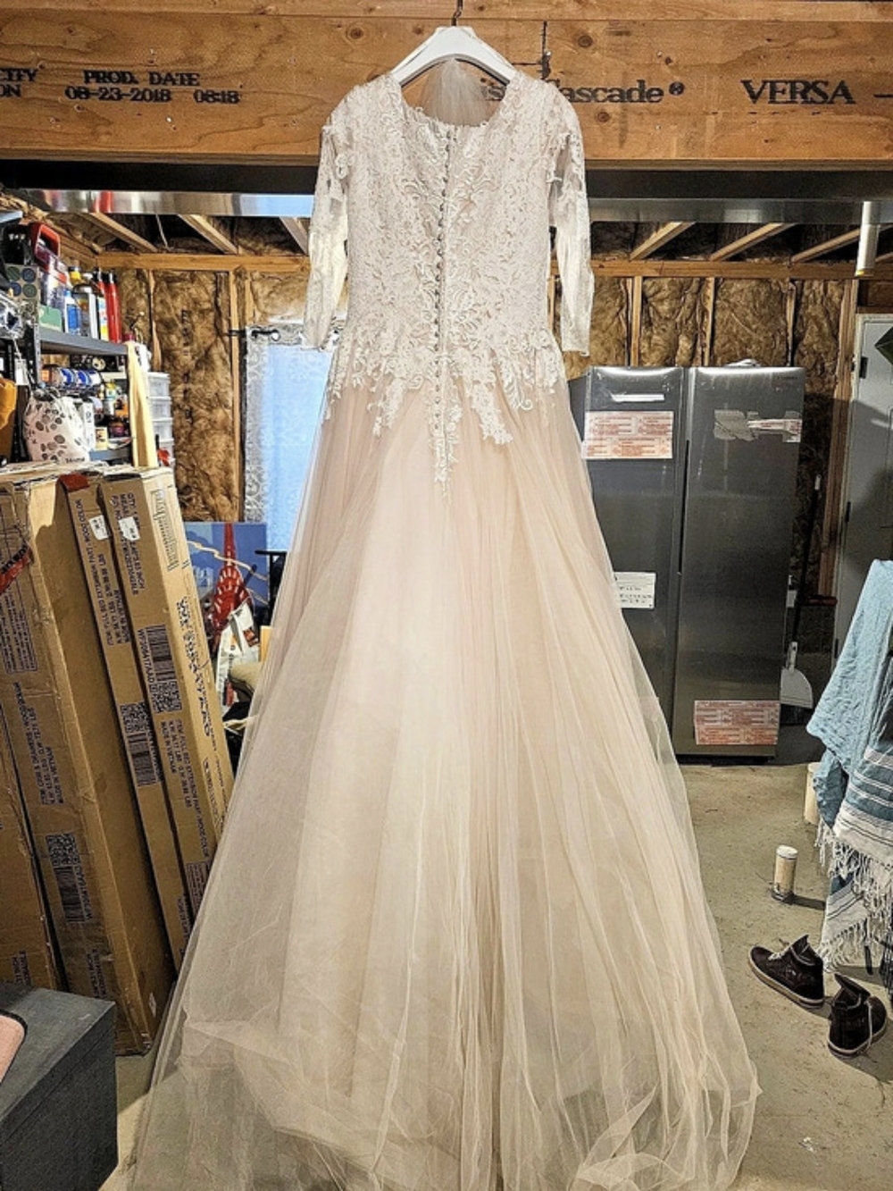 Lace Wedding Gown in White & Pink Like New